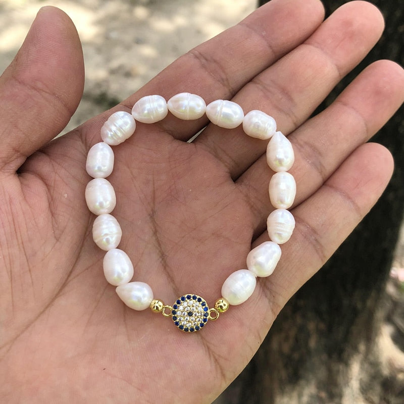 Natural Freshwater Pearl Turkish Eye Bracelets