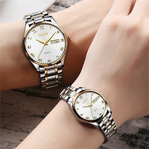 Two Tone Stainless Steel Waterproof His and Her Quartz Wristwatch Set