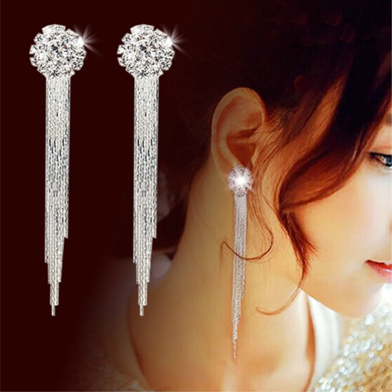 Personality Temperament Crystal Tassel Earrings