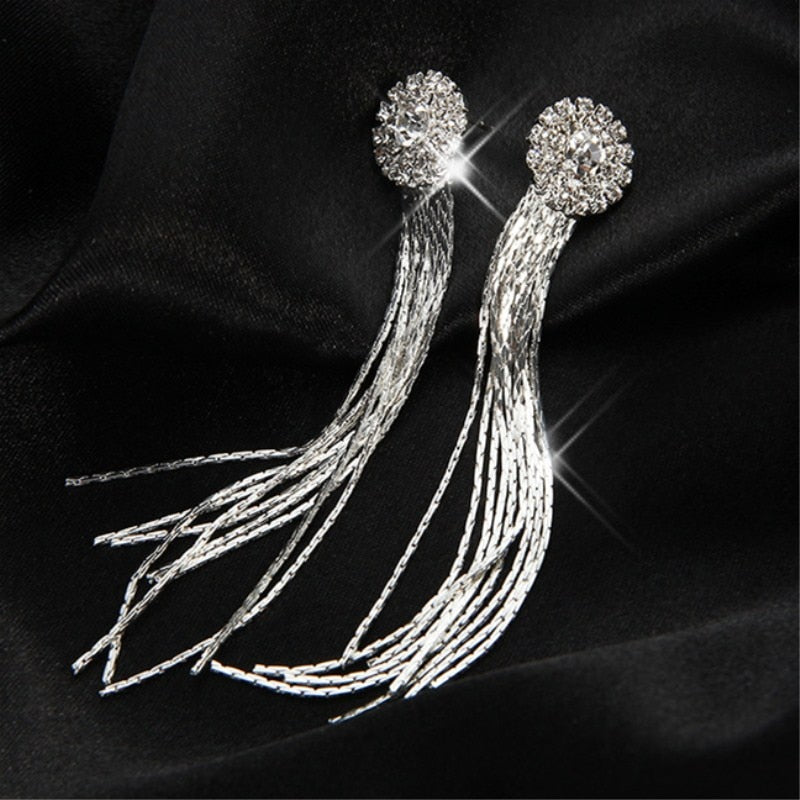 Personality Temperament Crystal Tassel Earrings