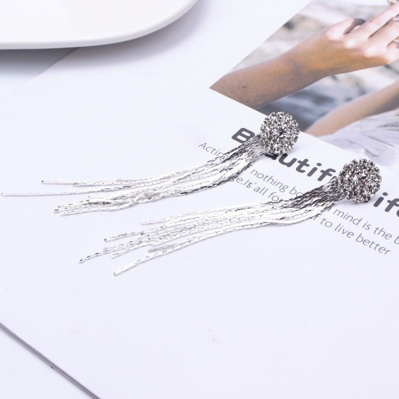 Personality Temperament Crystal Tassel Earrings