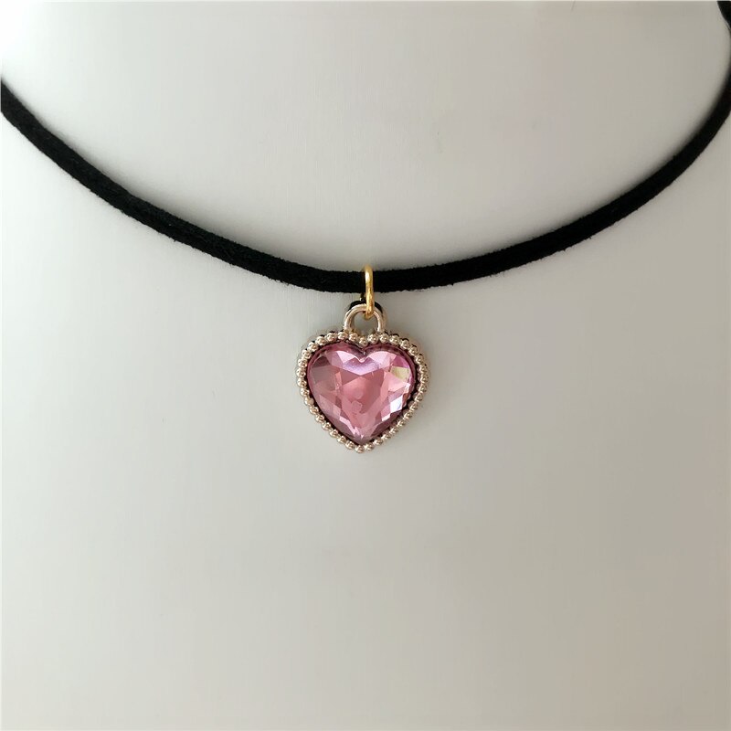 Black Velvet Leather cute love heart Choker Necklace Jewelry Sets