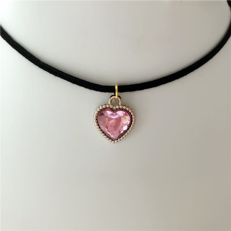 Black Velvet Leather cute love heart Choker Necklace Jewelry Sets