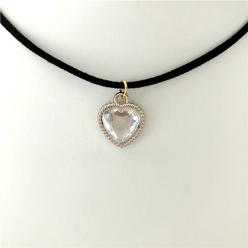Black Velvet Leather cute love heart Choker Necklace Jewelry Sets
