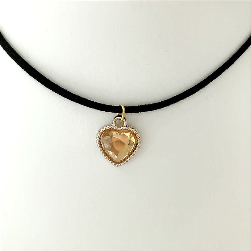 Black Velvet Leather cute love heart Choker Necklace Jewelry Sets