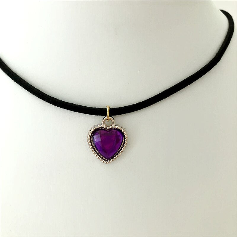 Black Velvet Leather cute love heart Choker Necklace Jewelry Sets
