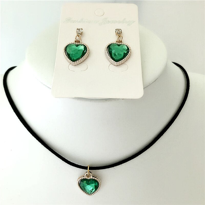 Black Velvet Leather cute love heart Choker Necklace Jewelry Sets