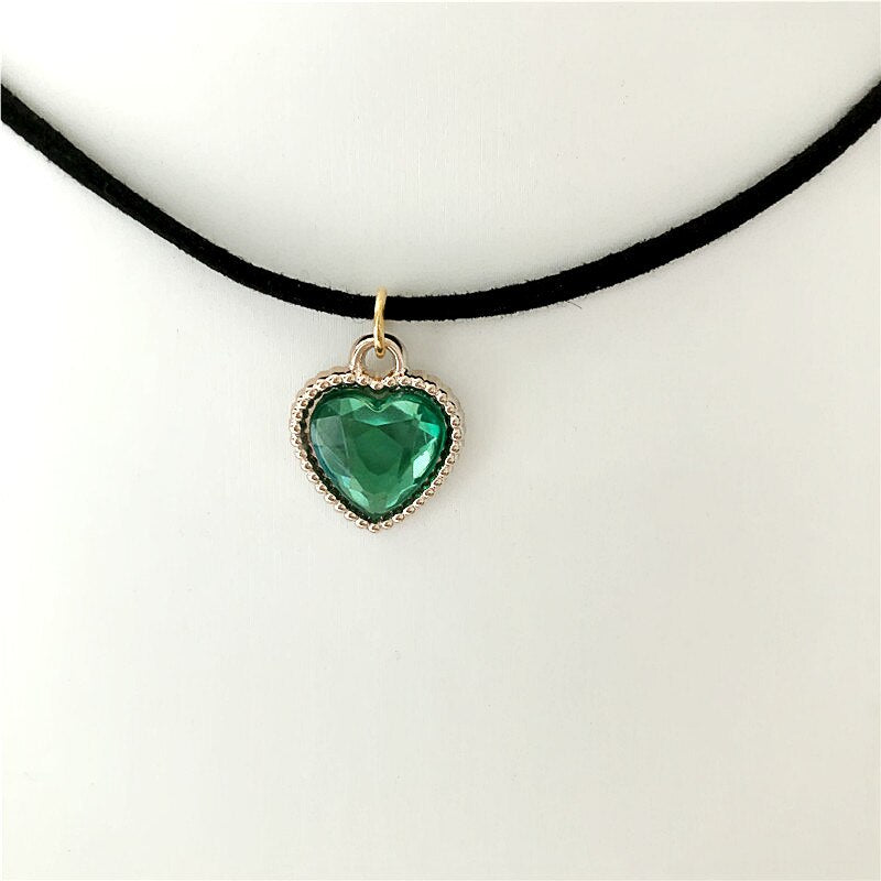 Black Velvet Leather cute love heart Choker Necklace Jewelry Sets