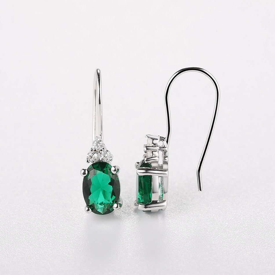 925 Sterling Silver Earrings Russian Oval Created Nano Emerald Delicate Clip Earrings