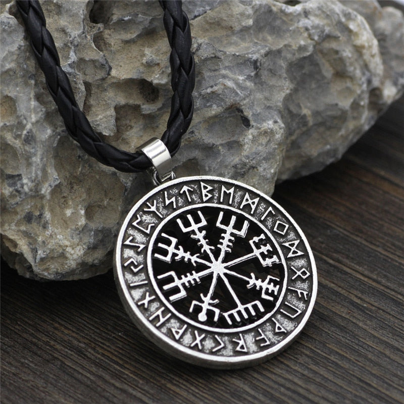 Viking Norse  Helmet Horror In Runic Circle Necklace