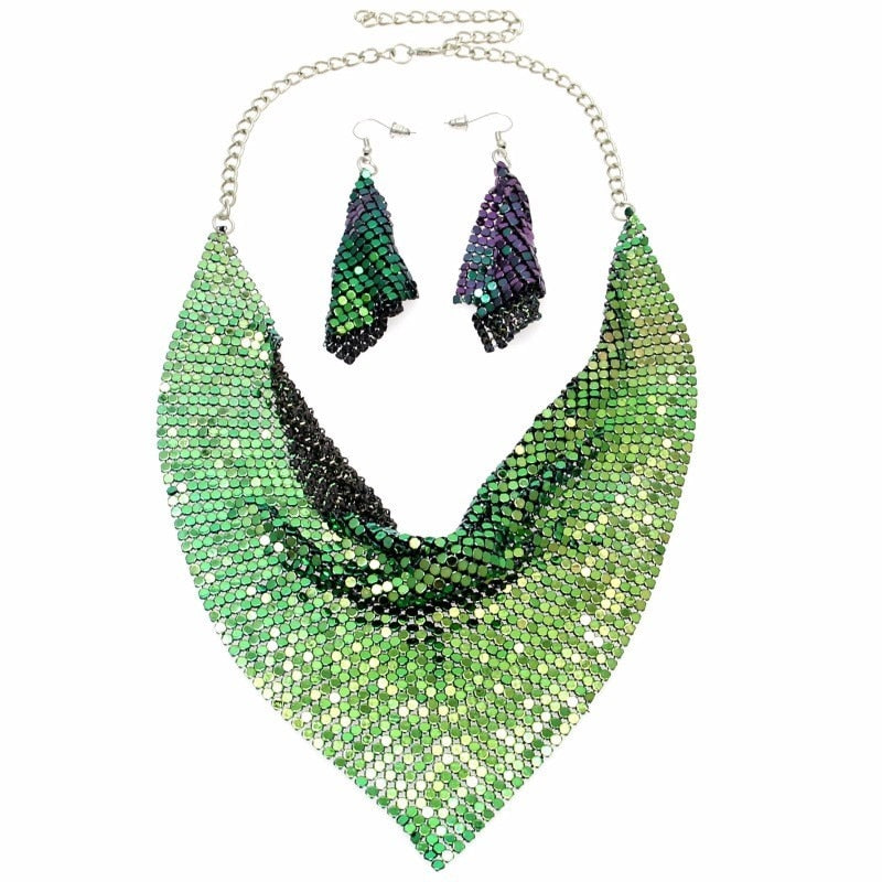 Metal Slice Bib Choker Necklaces Earrings Party  Sets