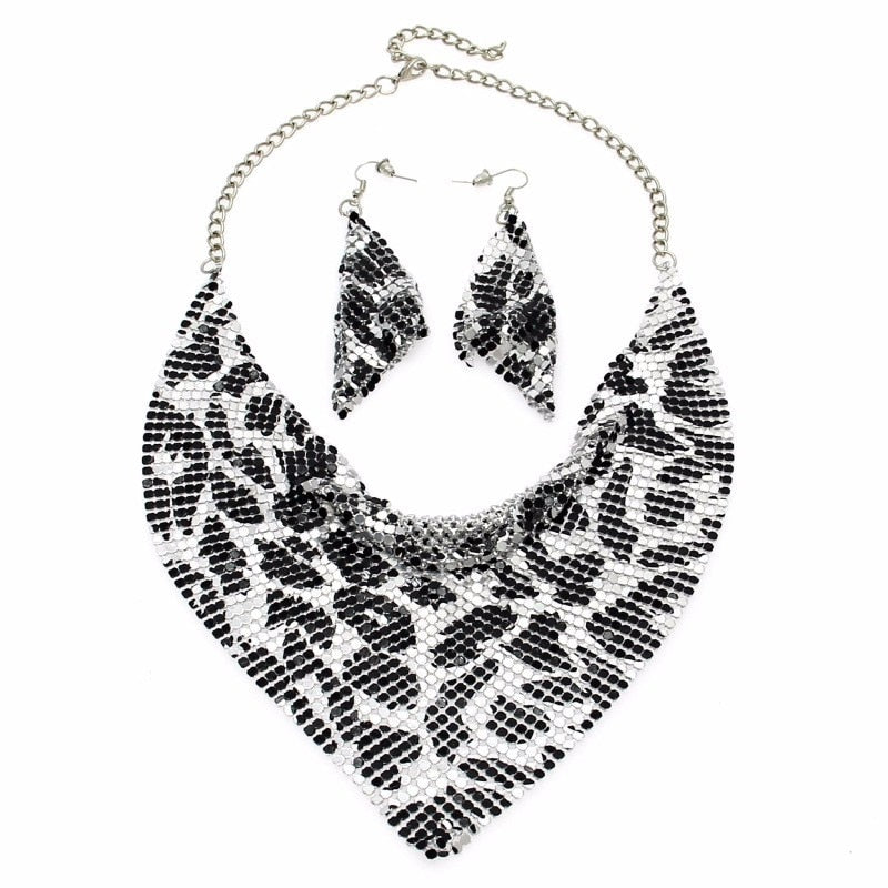 Metal Slice Bib Choker Necklaces Earrings Party  Sets