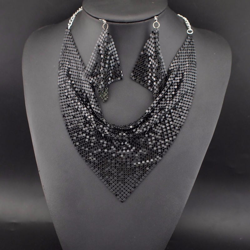 Metal Slice Bib Choker Necklaces Earrings Party  Sets