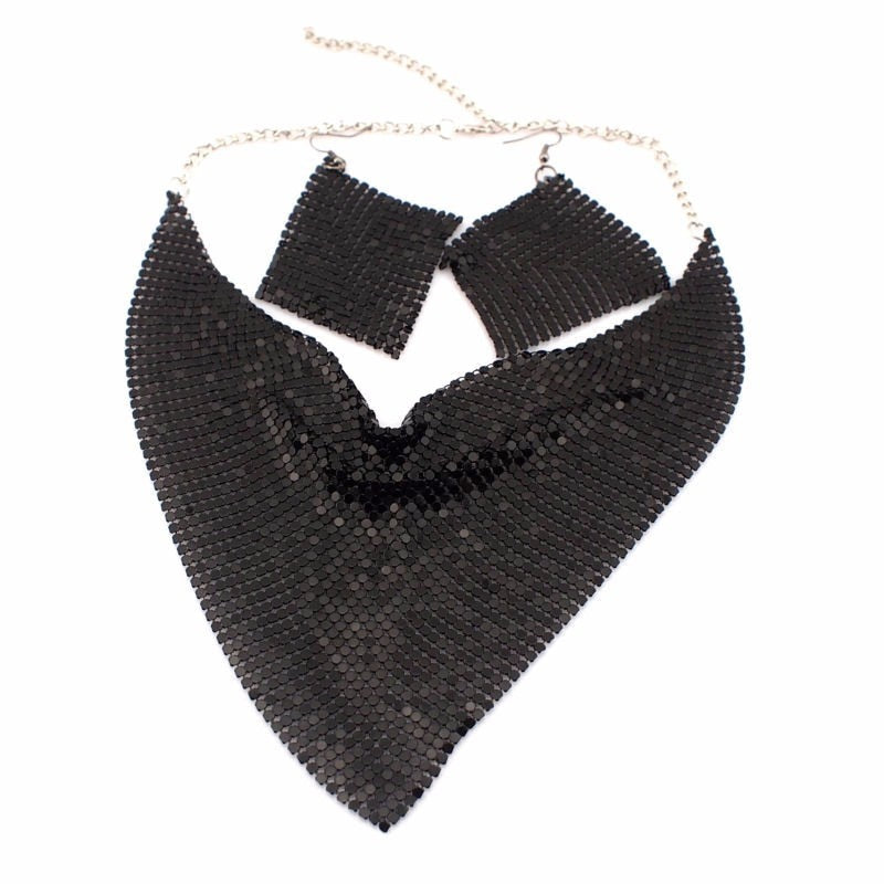 Metal Slice Bib Choker Necklaces Earrings Party  Sets
