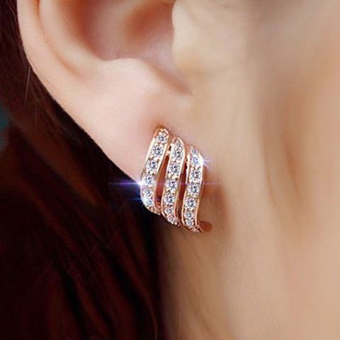 Korea Design Rhinestone Clip On Earrings No Hole Women's