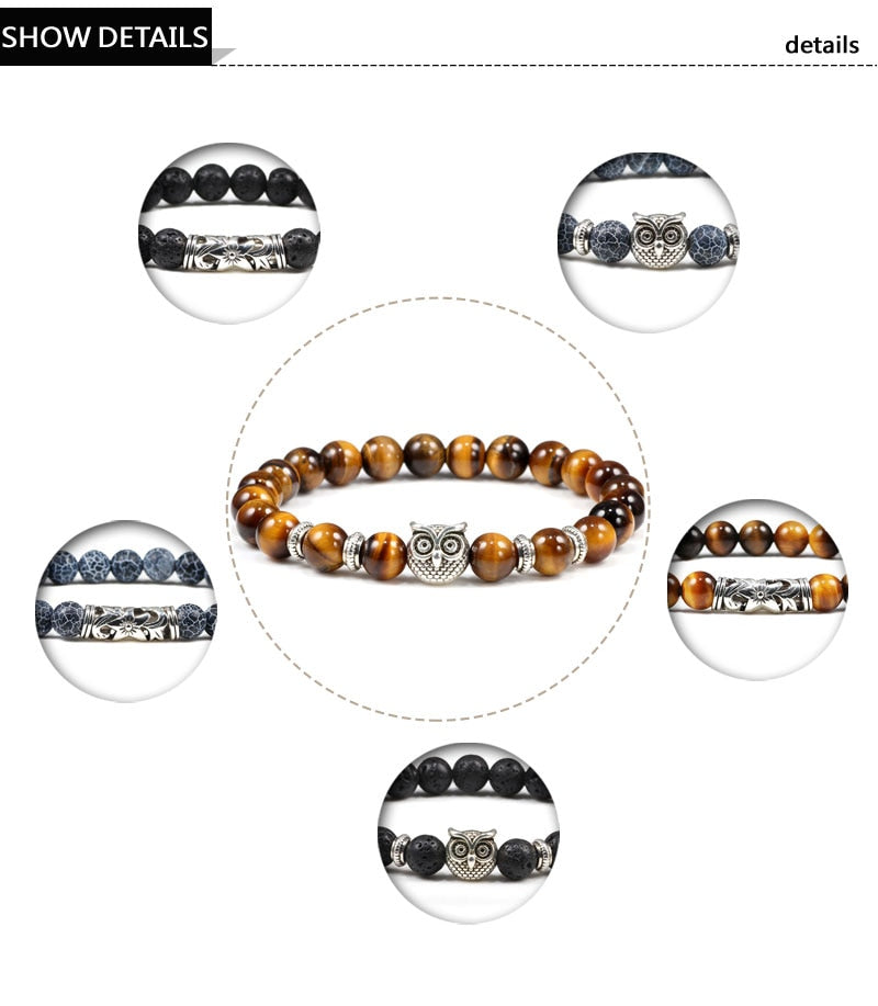 Black Lava Tiger Eye Weathered Stone Bracelets