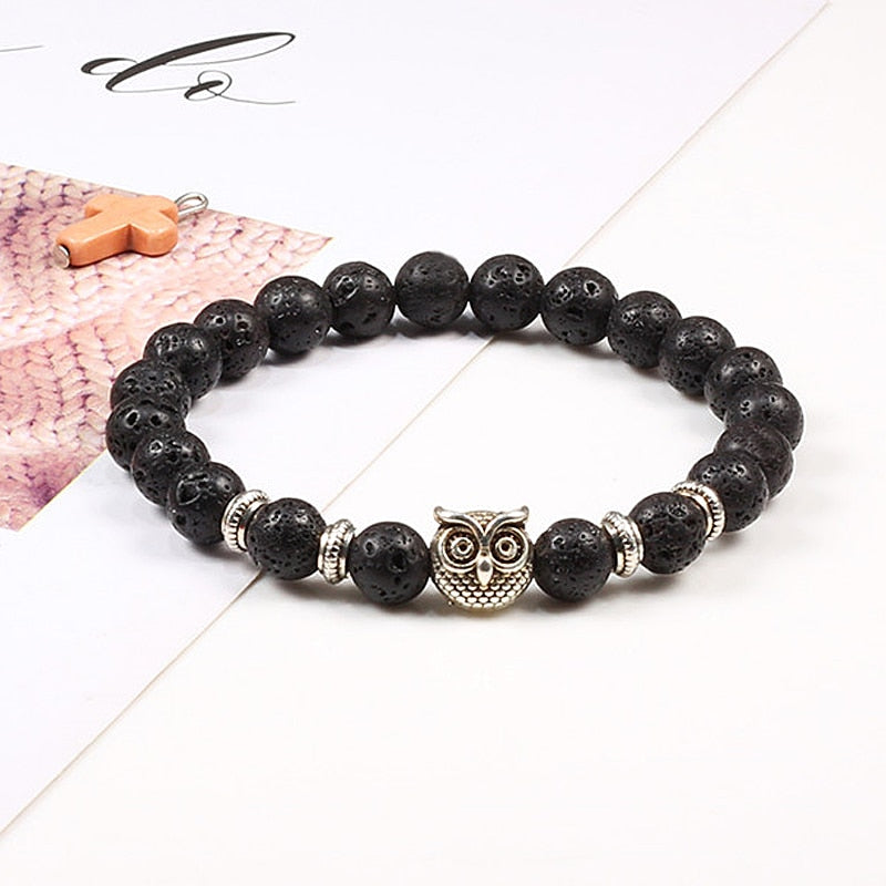 Black Lava Tiger Eye Weathered Stone Bracelets