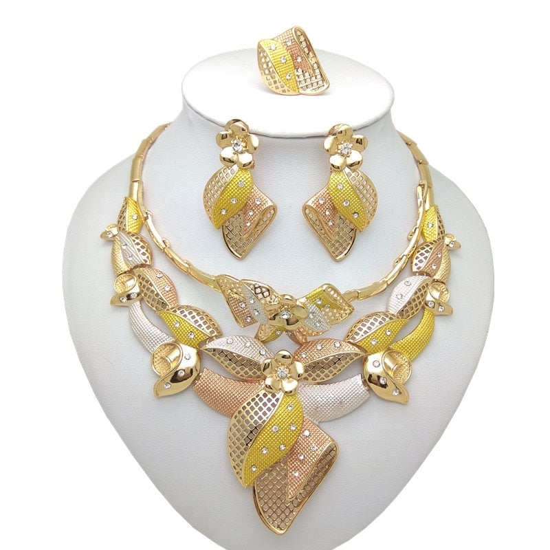 dubai Neckace Bracelet Earring Ring for Women Party Jewelry sets