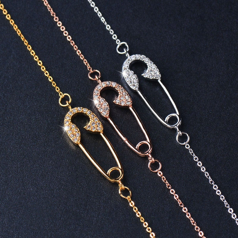 Trendy Pin Shape Chain Bracelet And Rings Set