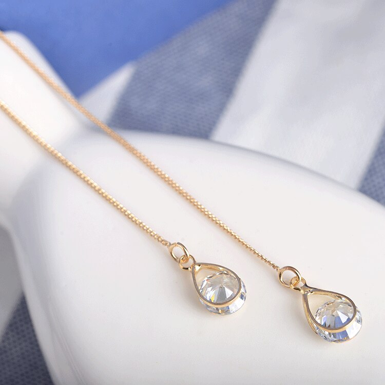 Long Drop Rhinestone Tassel Dangle Earrings