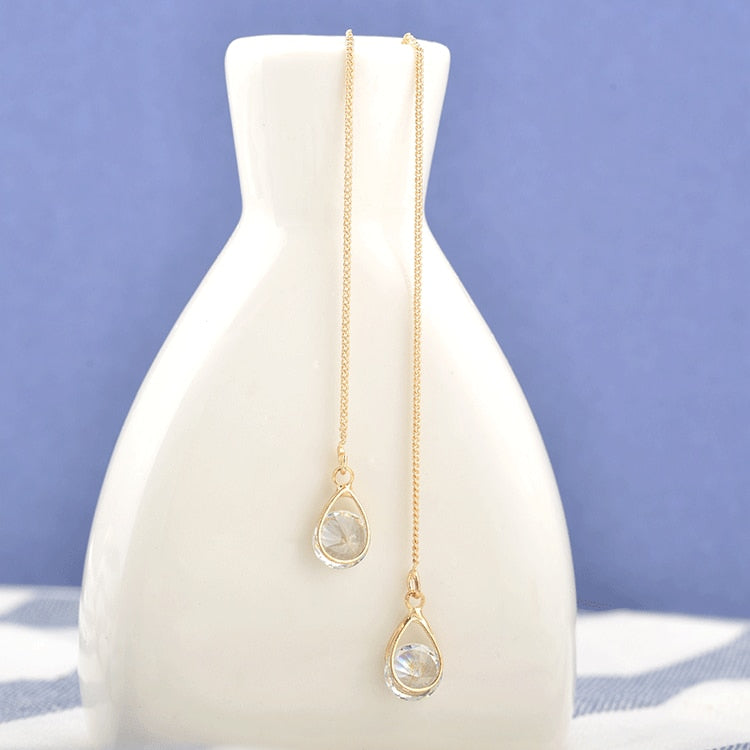 Long Drop Rhinestone Tassel Dangle Earrings