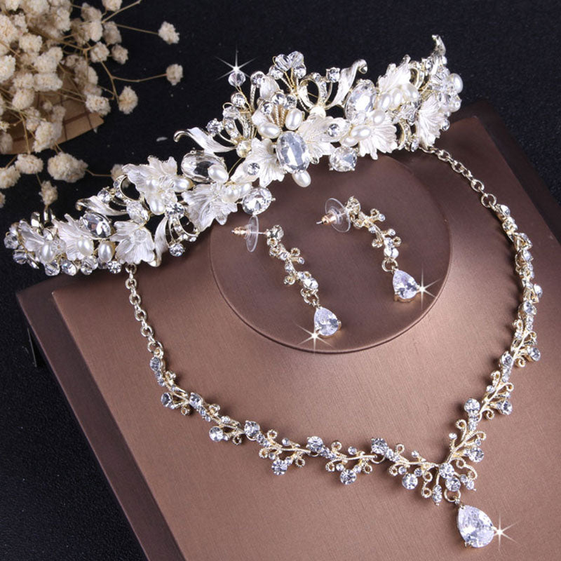 Vintage Gold Crystal Leaf Pearls Costume Jewelry Sets
