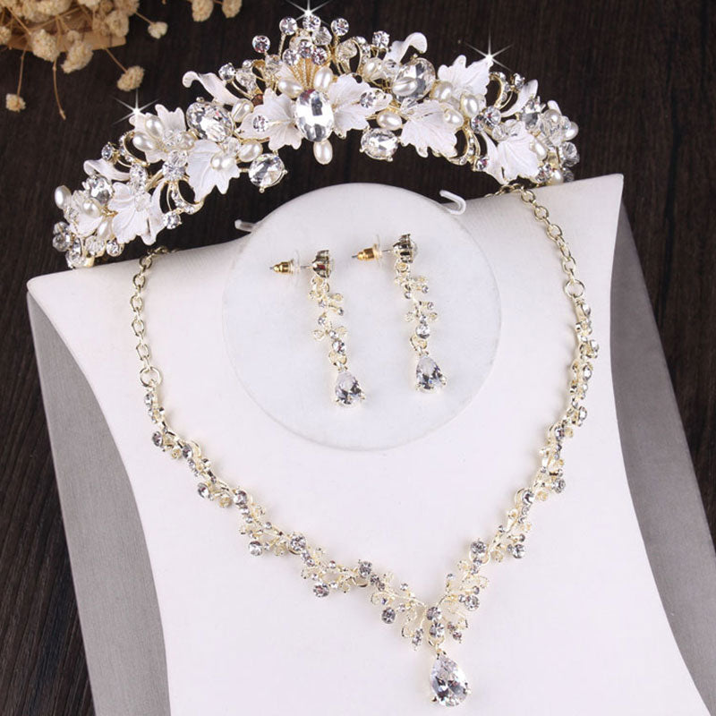 Vintage Gold Crystal Leaf Pearls Costume Jewelry Sets