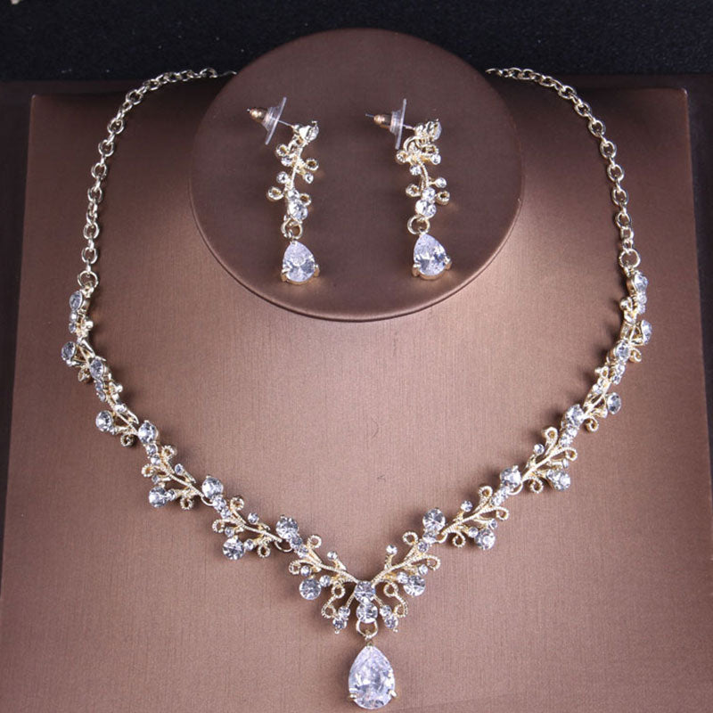 Vintage Gold Crystal Leaf Pearls Costume Jewelry Sets