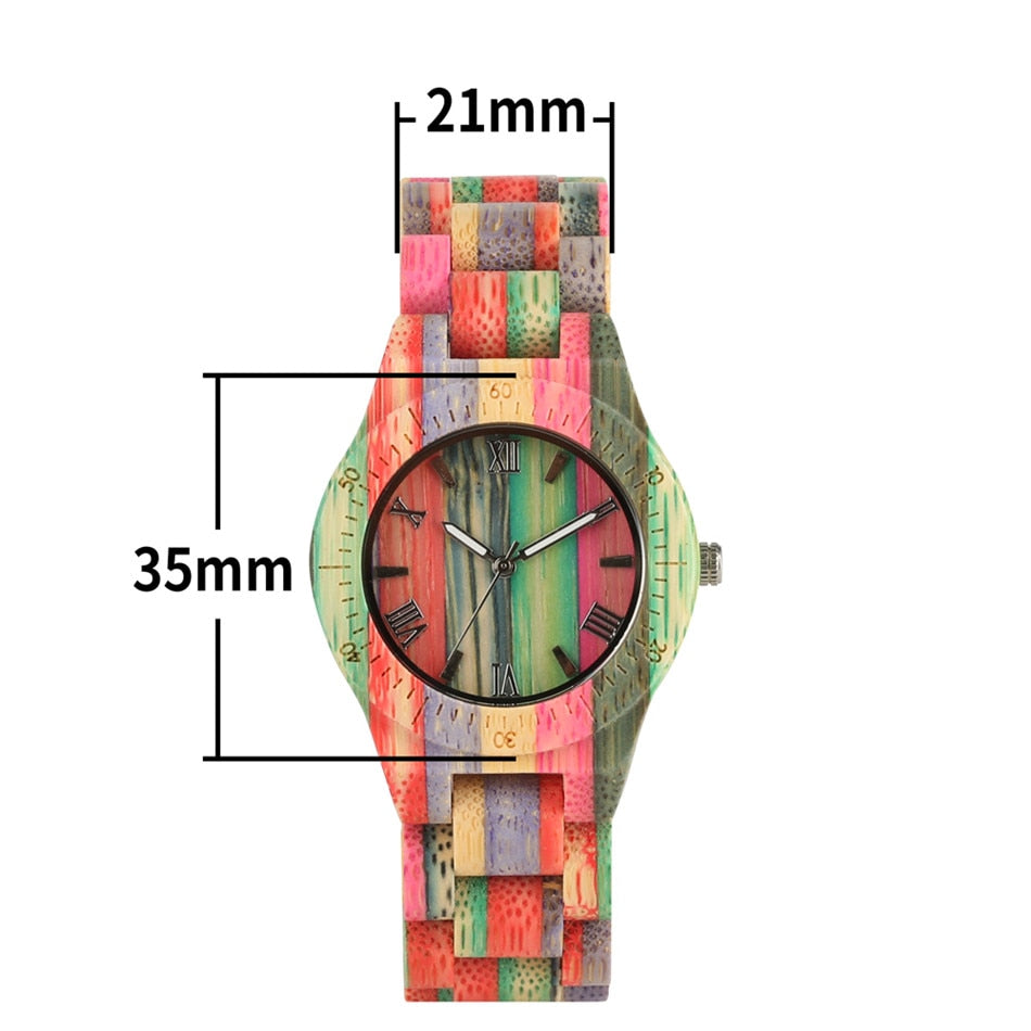 Natural Multi-Colored Bracelet Lovers New Concept Wood Wristwatch