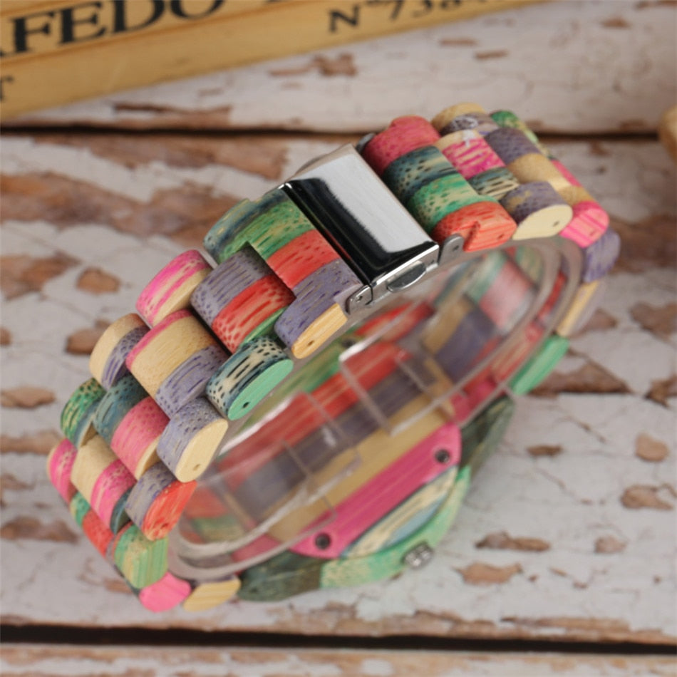 Natural Multi-Colored Bracelet Lovers New Concept Wood Wristwatch