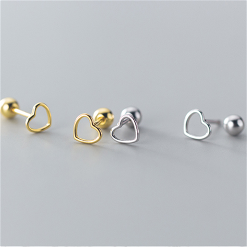 Cute Small Simple Hollow Love Heart Stud Earrings