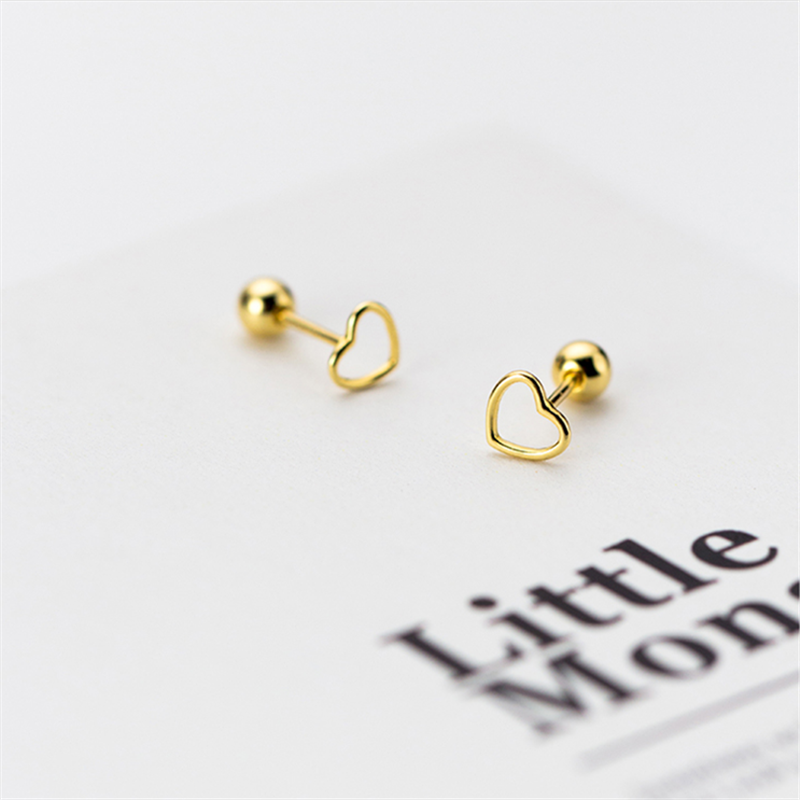 Cute Small Simple Hollow Love Heart Stud Earrings