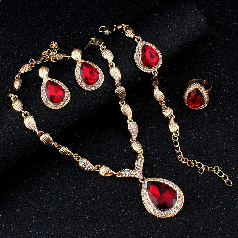 African Gold-color jewel pendant Necklace women earrings bracelet ring Jewelry Set