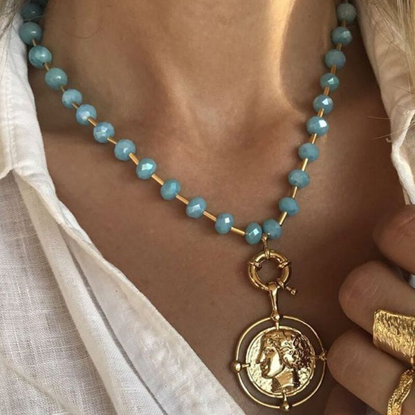 Tocona Punk Coin Pendant Neckalce