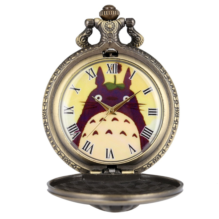 Vintage Japanese Anime Pendant Necklace Bronze Quartz Pocket Watch