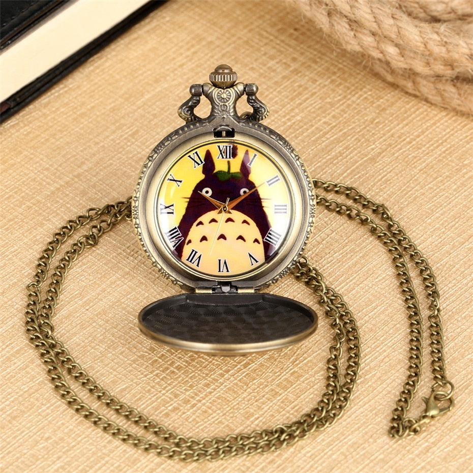 Vintage Japanese Anime Pendant Necklace Bronze Quartz Pocket Watch