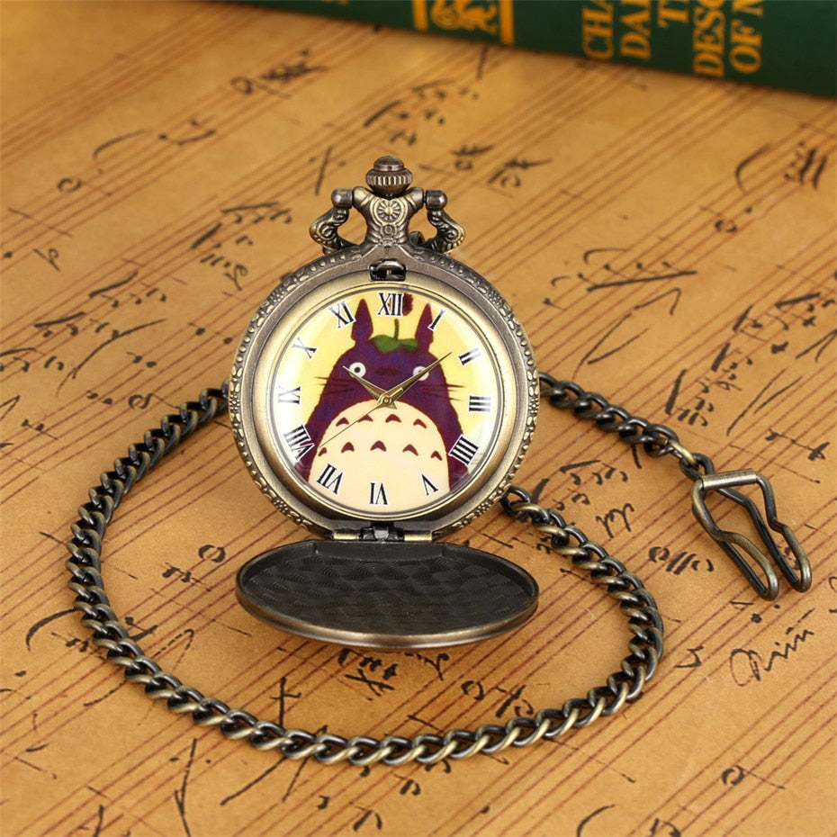 Vintage Japanese Anime Pendant Necklace Bronze Quartz Pocket Watch