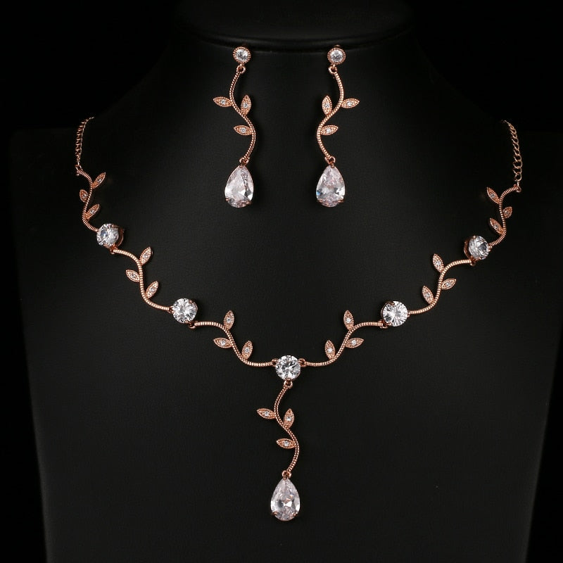 Rose Gold Color Zircon Crystal Bridal Jewelry Sets