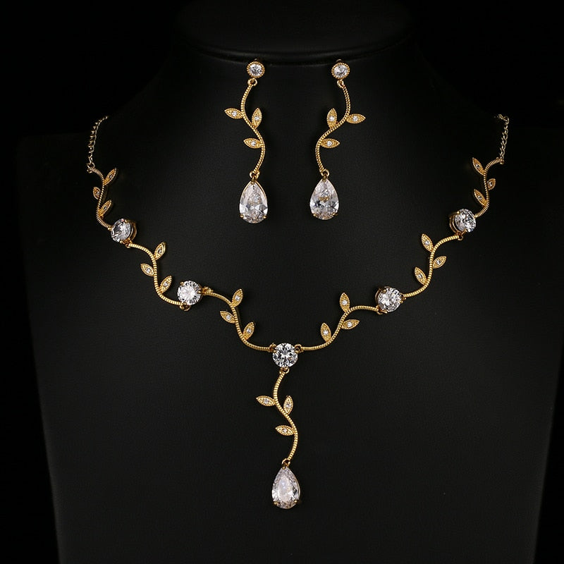 Rose Gold Color Zircon Crystal Bridal Jewelry Sets