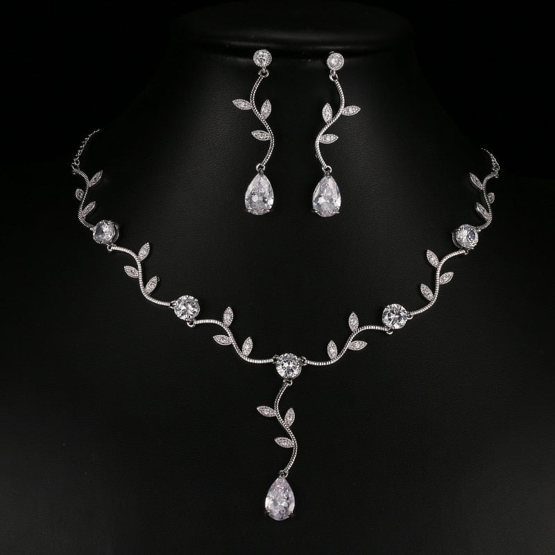 Rose Gold Color Zircon Crystal Bridal Jewelry Sets
