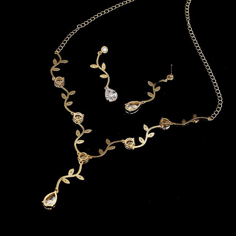 Rose Gold Color Zircon Crystal Bridal Jewelry Sets