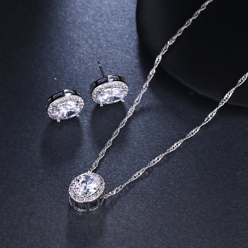 Oval Cubic Zirconia Wedding Jewelry Sets
