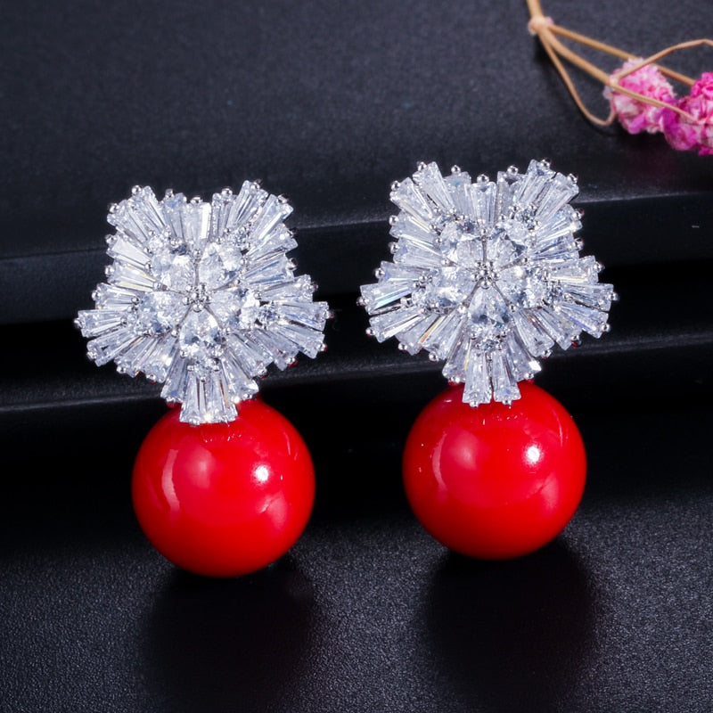 Cubic Zirconia Pearl Necklace and Earrings Jewelry Sets