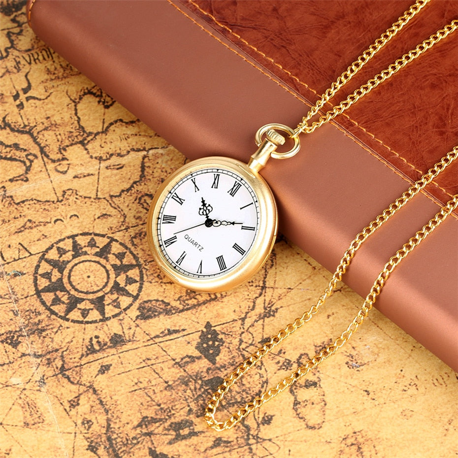 Exquisite Open Face Quartz Pocket Watch Roman Numbers Analog Display Pendant Clock