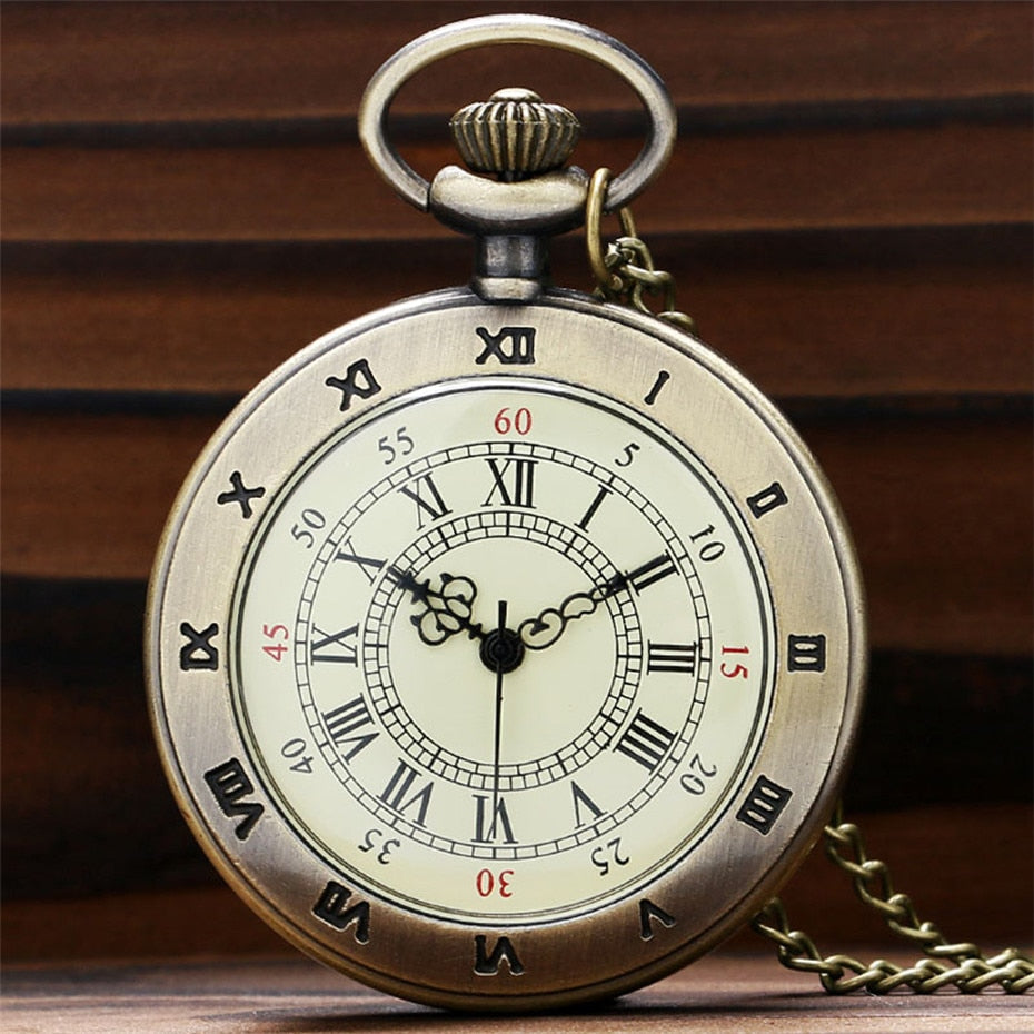 Exquisite Open Face Quartz Pocket Watch Roman Numbers Analog Display Pendant Clock