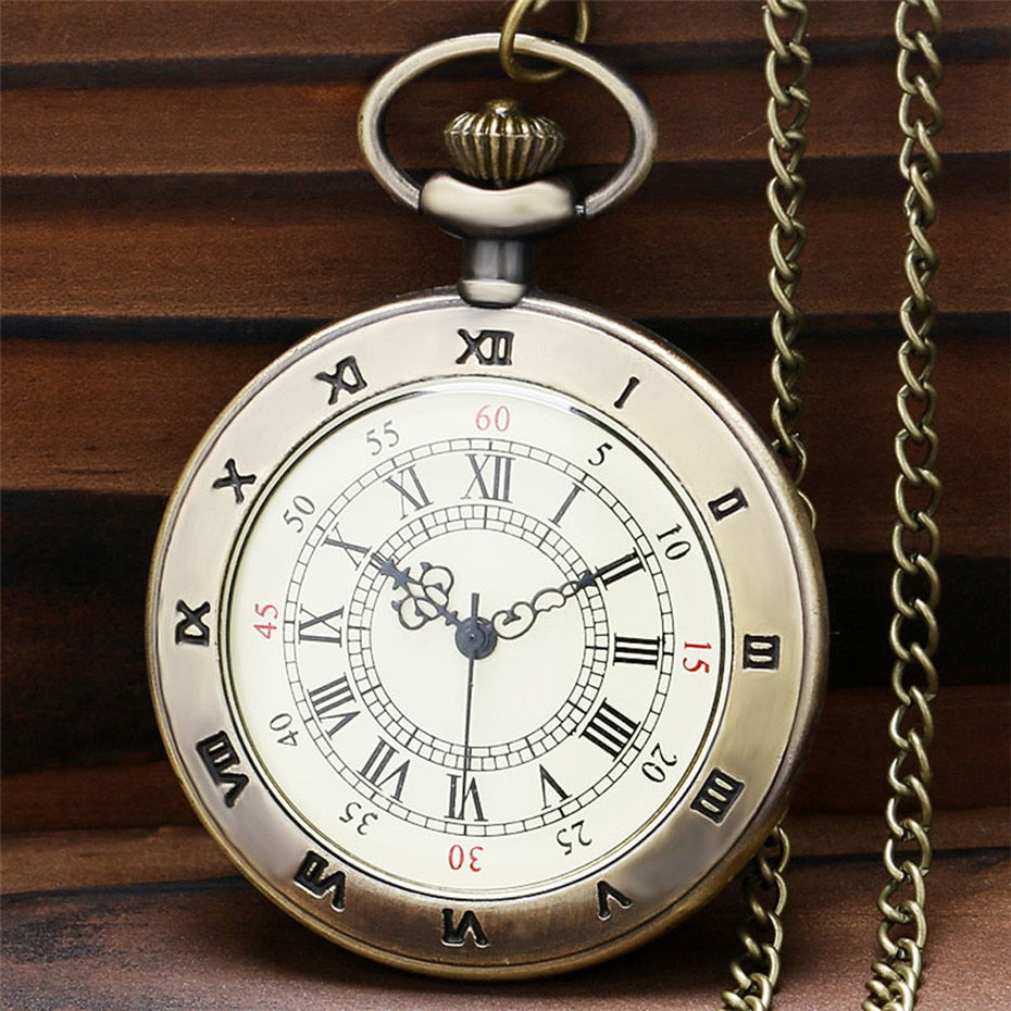 Exquisite Open Face Quartz Pocket Watch Roman Numbers Analog Display Pendant Clock