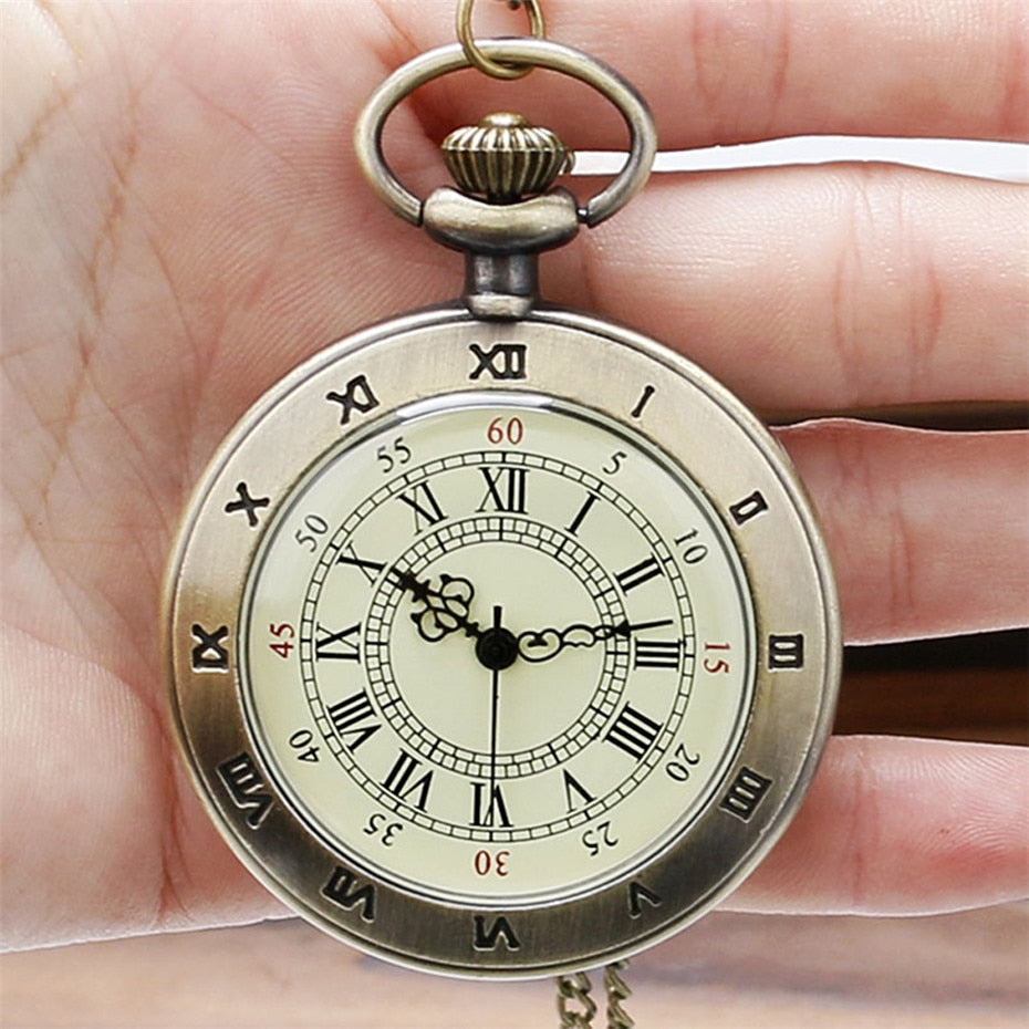 Exquisite Open Face Quartz Pocket Watch Roman Numbers Analog Display Pendant Clock