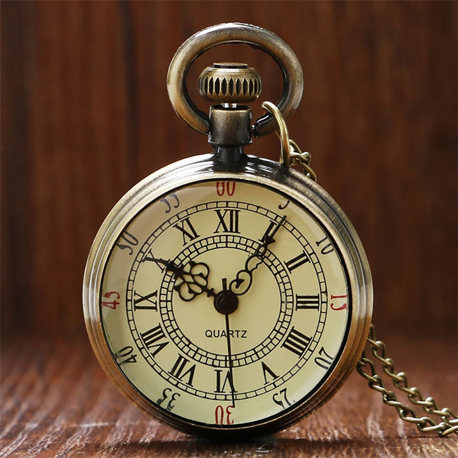 Exquisite Open Face Quartz Pocket Watch Roman Numbers Analog Display Pendant Clock