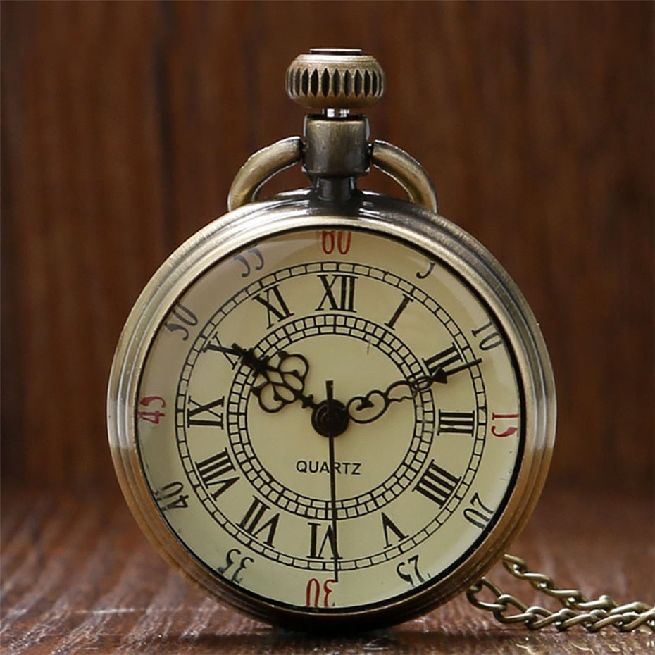 Exquisite Open Face Quartz Pocket Watch Roman Numbers Analog Display Pendant Clock