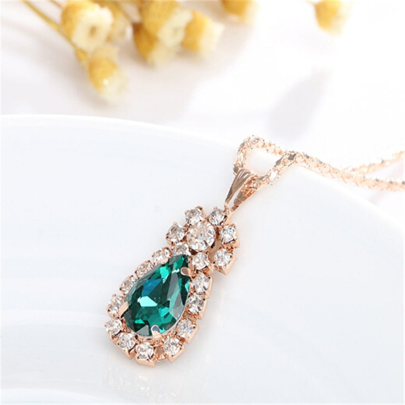 Fashion Waterdrop Shiny Rhinestones Necklace Ring Earrings  Jewelry Set